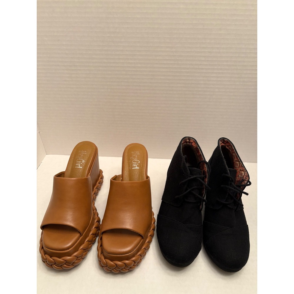 Hey Girl by Corkys Tan Braided Wedge Sandals & Black Canvas Wedge Booties Bundle
